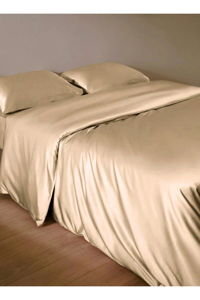 LUNA Home Silky Satin, King Size 6-Piece Bedding Set, Plain Gold Brown Color 220x240cm. - Image 3