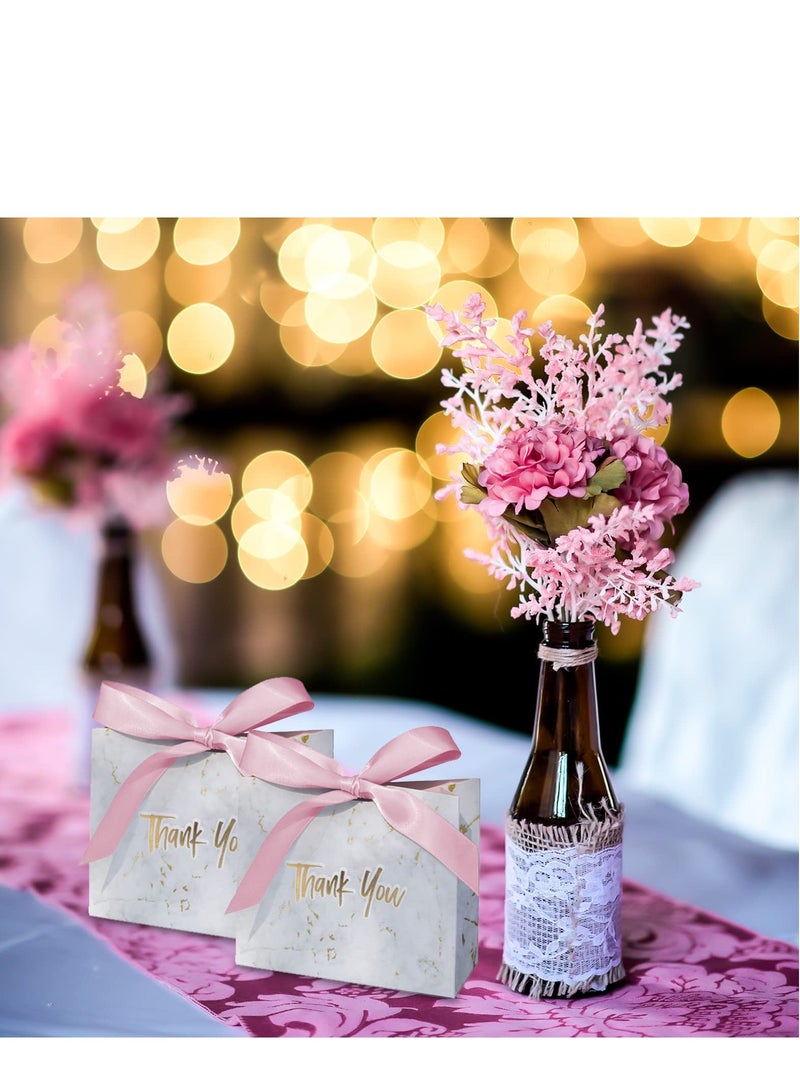 Zikra 40Pcs Thank You Gift Bags with Bow Ribbon Small Paper Gift Bags Favour Bags for Wedding Party Birthday Party Baby Shower Pink Ribbon - Image 3