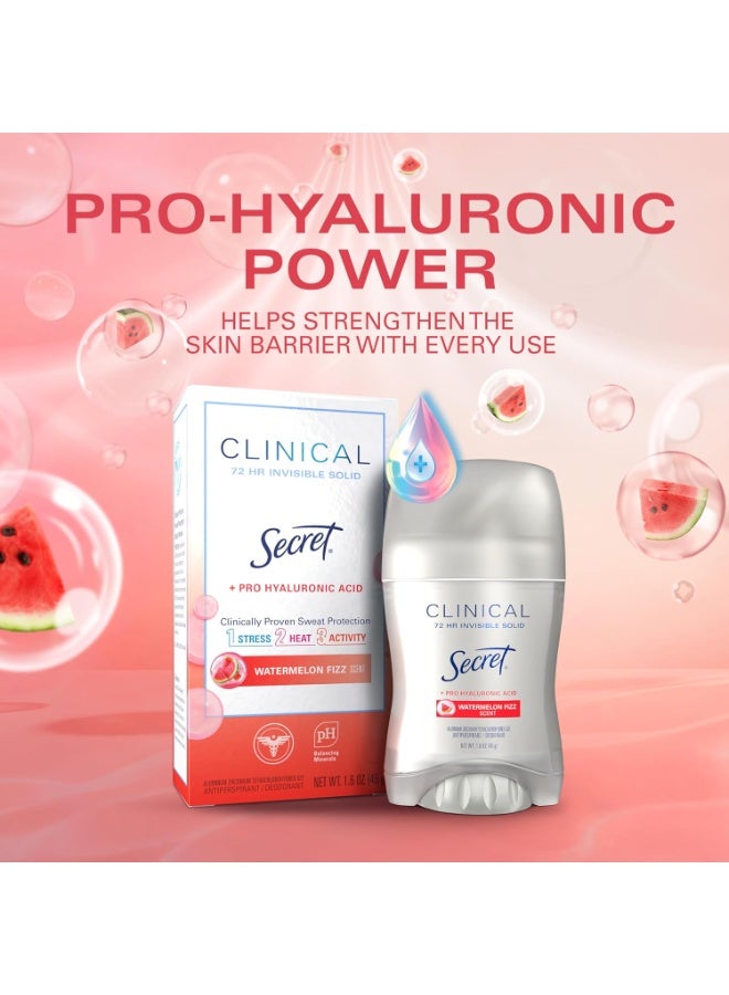 Secret Clinical Strength Antiperspirant Deodorant for Women, 3X Stress Protection, 72hr Sweat & Odor Protection, Pro-Hyaluronic Acid, Invisible Solid, Watermelon Summer Fizz Scent, 1.6 oz - Image 2