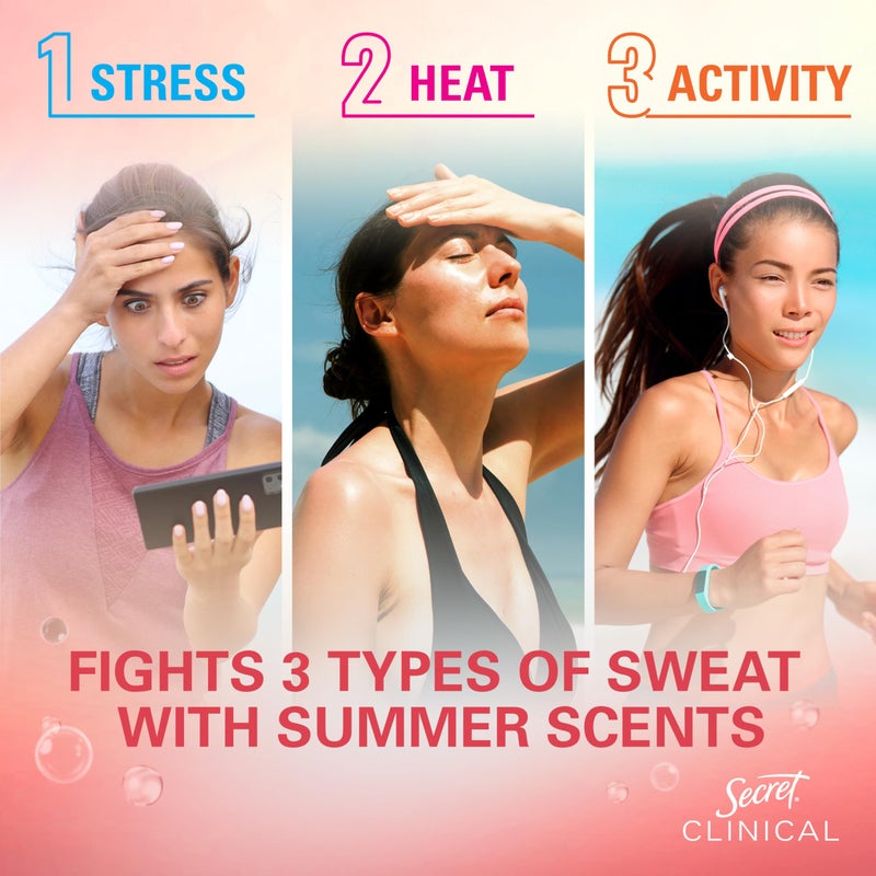 Secret مزيل العرق السرّي بقوة سريرية للنساء، حماية من التوتر 3X، حماية من العرق والرائحة لمدة 72 ساعة، حمض الهيالورونيك، صلب غير مرئي، رائحة بطيخ صيفي فوار، 1.6 أونصة - Image 2