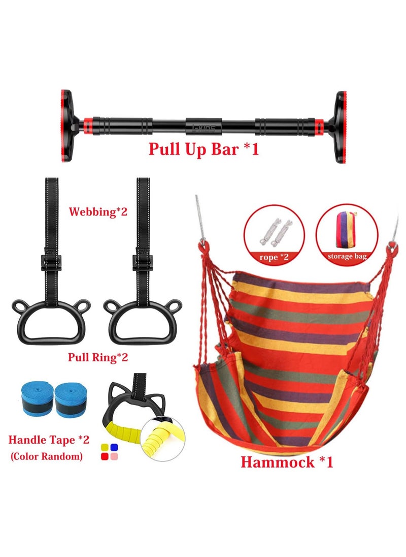 AUTOYSUR Indoor Doorway Gym Set for Kids - Indoor Swing for Kids Includes Kids Swing Chair, Rings, Hanging Trapeze, Ladder, Swinging Rope & Pullup Bar - Sensory Swing Set Accessory Playground (Red)  - Image 2