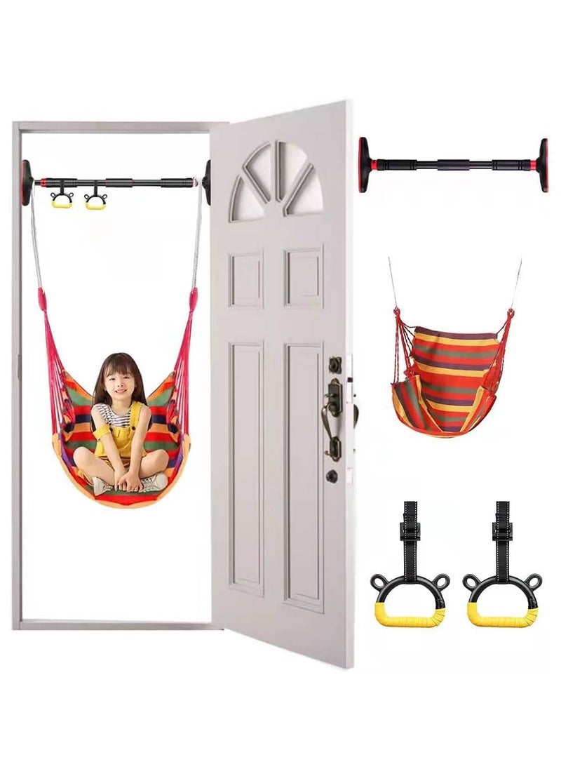 AUTOYSUR Indoor Doorway Gym Set for Kids - Indoor Swing for Kids Includes Kids Swing Chair, Rings, Hanging Trapeze, Ladder, Swinging Rope & Pullup Bar - Sensory Swing Set Accessory Playground (Red)  - Image 1