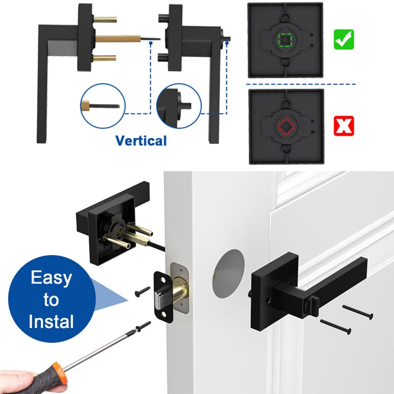 Estmoon 1 Pack Door Handle Black Interior Door Knobs, Keyless Privacy Door Lock for Bathroom, Heavy Duty Zinc Alloy, 2.07 lb Door Lever Set for Bedroom Bathroom - Image 5