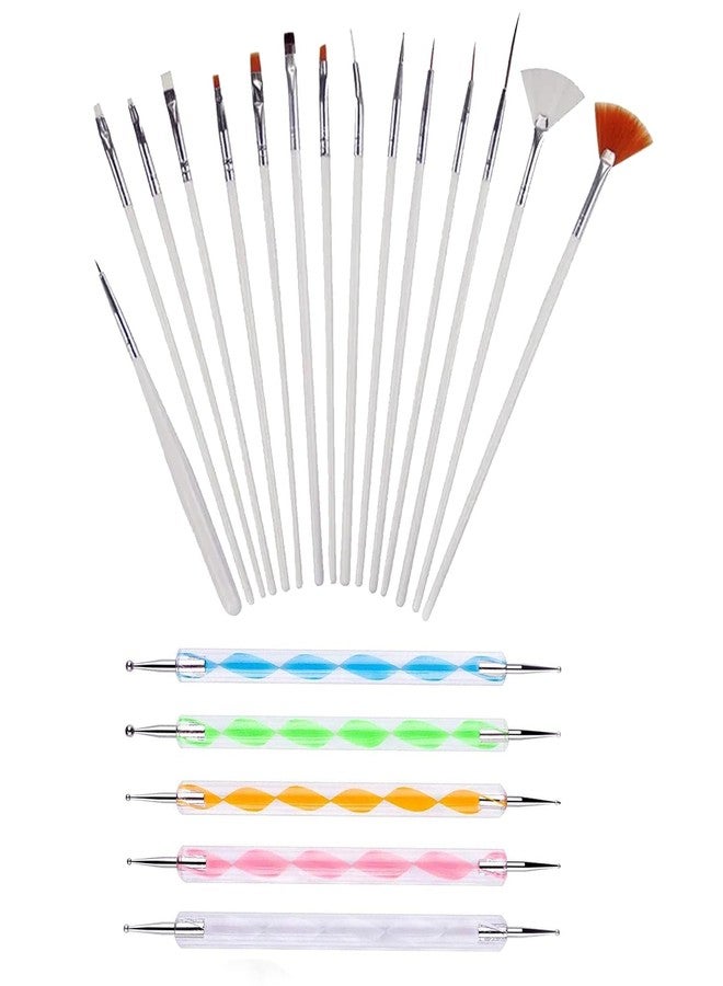 LANELLIE 15 Pieces Nail Art Brush Set for Detailing, Striping, Blending, Nail Art, 3D-Gel Painting, 1 Set Dotting Pen For Fan and Liner, 5Pcs 2 Way Dotting Pen Tool Set Nail Art Tip, Multicolor - Image 2