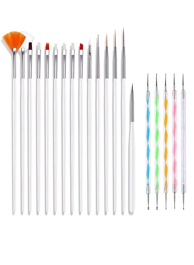 LANELLIE 15 Pieces Nail Art Brush Set for Detailing, Striping, Blending, Nail Art, 3D-Gel Painting, 1 Set Dotting Pen For Fan and Liner, 5Pcs 2 Way Dotting Pen Tool Set Nail Art Tip, Multicolor - Image 1
