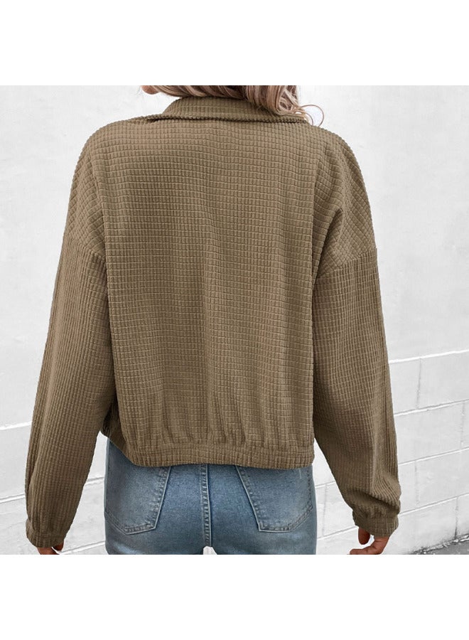 Song Feng Ya Autumn Winter Solid Color Women's Clothing Corduroy Brown Ladies Jacket - Image 4