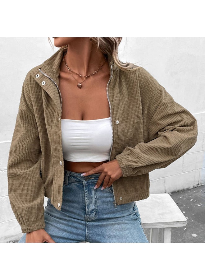 Song Feng Ya Autumn Winter Solid Color Women's Clothing Corduroy Brown Ladies Jacket - Image 1