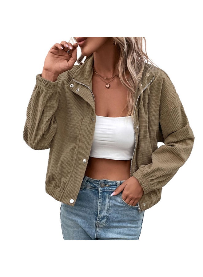Song Feng Ya Autumn Winter Solid Color Women's Clothing Corduroy Brown Ladies Jacket - Image 5