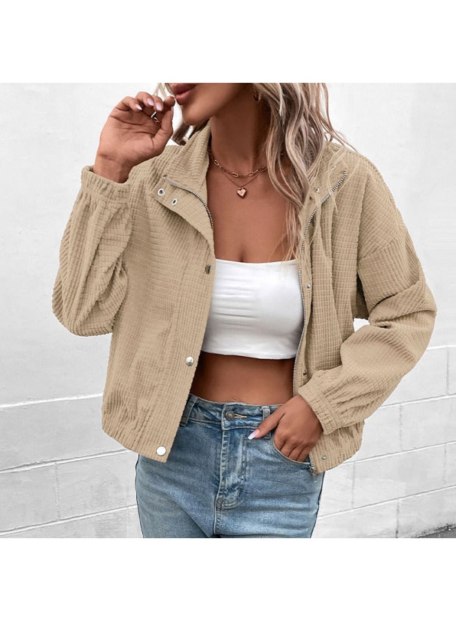Song Feng Ya Autumn Winter Solid Color Women's Clothing Corduroy Brown Ladies Jacket - Image 3