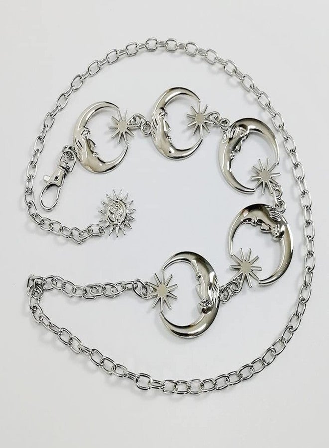 Pingyongchang Chain Belt for Women Metal Western Waist Belts Moon Star Metal Boho Decorated Skinny Waist Chain Belt Sun Pendant Belly Body Chains Jewelry-Silver - Image 2