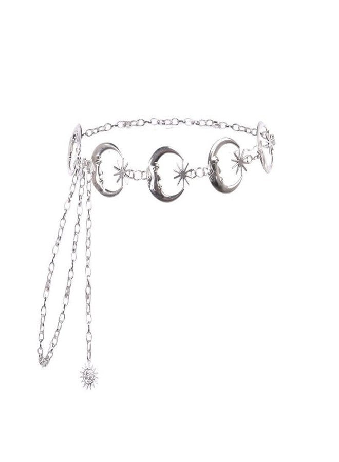 Pingyongchang Chain Belt for Women Metal Western Waist Belts Moon Star Metal Boho Decorated Skinny Waist Chain Belt Sun Pendant Belly Body Chains Jewelry-Silver - Image 1