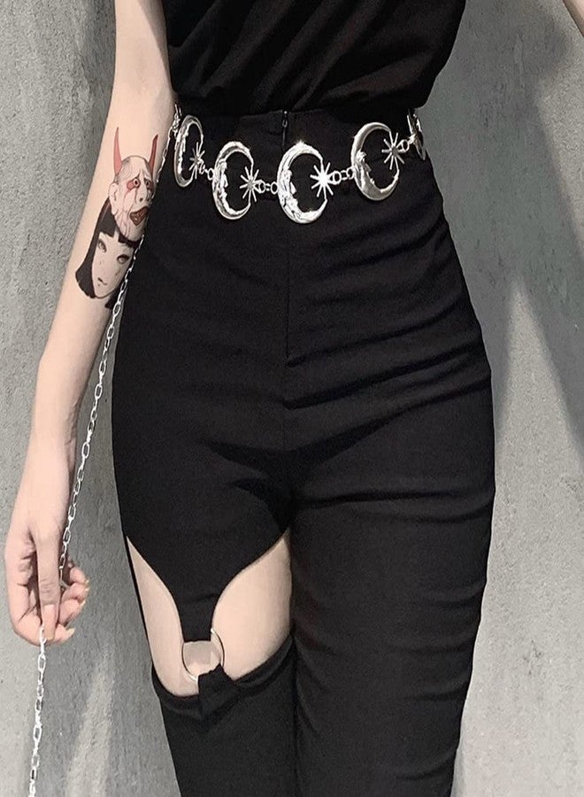 Pingyongchang Chain Belt for Women Metal Western Waist Belts Moon Star Metal Boho Decorated Skinny Waist Chain Belt Sun Pendant Belly Body Chains Jewelry-Silver - Image 3