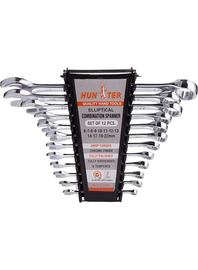 مجموعة مفاتيح ربط هانتر مكونة من 12 قطعة 6، 7، 8، 9، 10، 11، 12، 13، 14، 17، 19، 22 مم كروم، مصنوعة في الهند