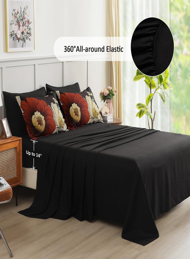 Xruibed Black Floral Comforter Set Queen Size 7 Pieces Bed in a Bag Flower Bedding Sets Lightweight Boho Bed Set with Sheet,Pillowcases&Shams for All Season - Image 5