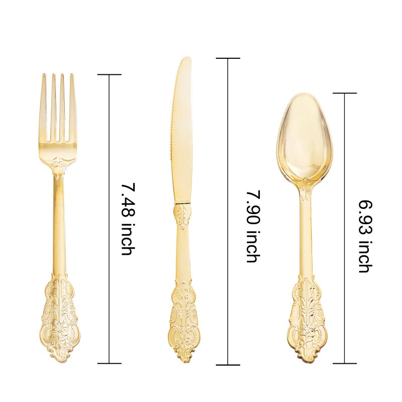 NOCCUR 180PCS Gold Plastic Cutlery Set - Gold Plastic Silverware Disposable - Include 60 Forks  60 Spoons  60 Knives - Perfect for Parties & Weddings - Image 3