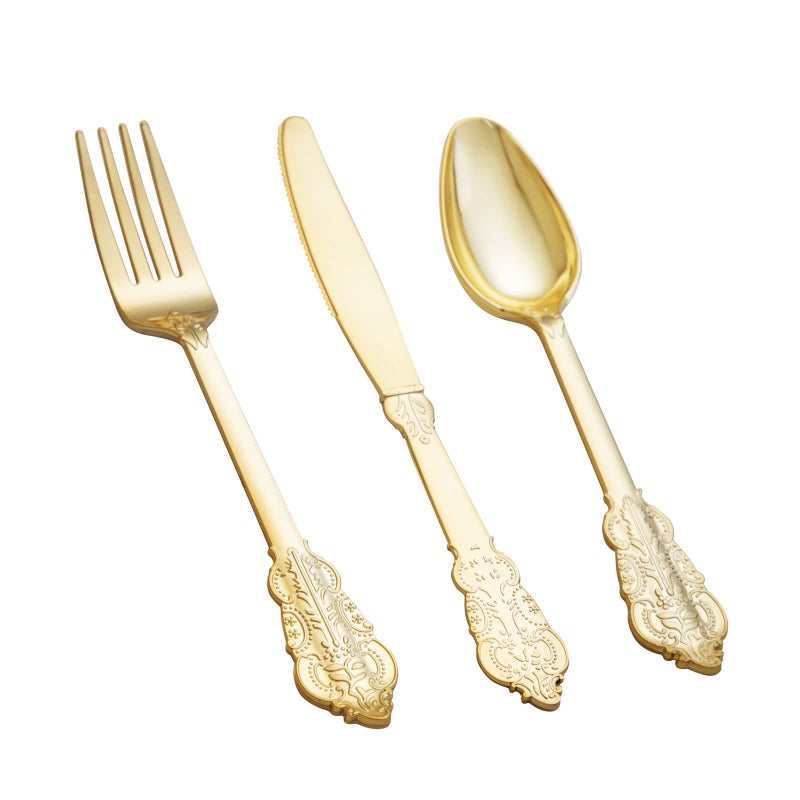NOCCUR 180PCS Gold Plastic Cutlery Set - Gold Plastic Silverware Disposable - Include 60 Forks  60 Spoons  60 Knives - Perfect for Parties & Weddings - Image 2