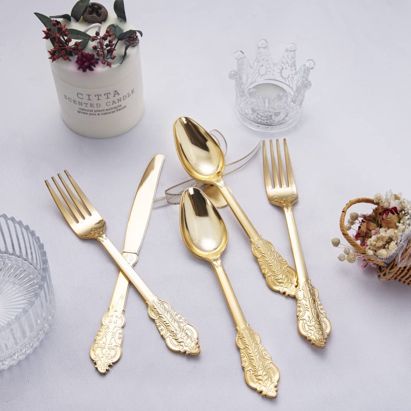 NOCCUR 180PCS Gold Plastic Cutlery Set - Gold Plastic Silverware Disposable - Include 60 Forks  60 Spoons  60 Knives - Perfect for Parties & Weddings - Image 5
