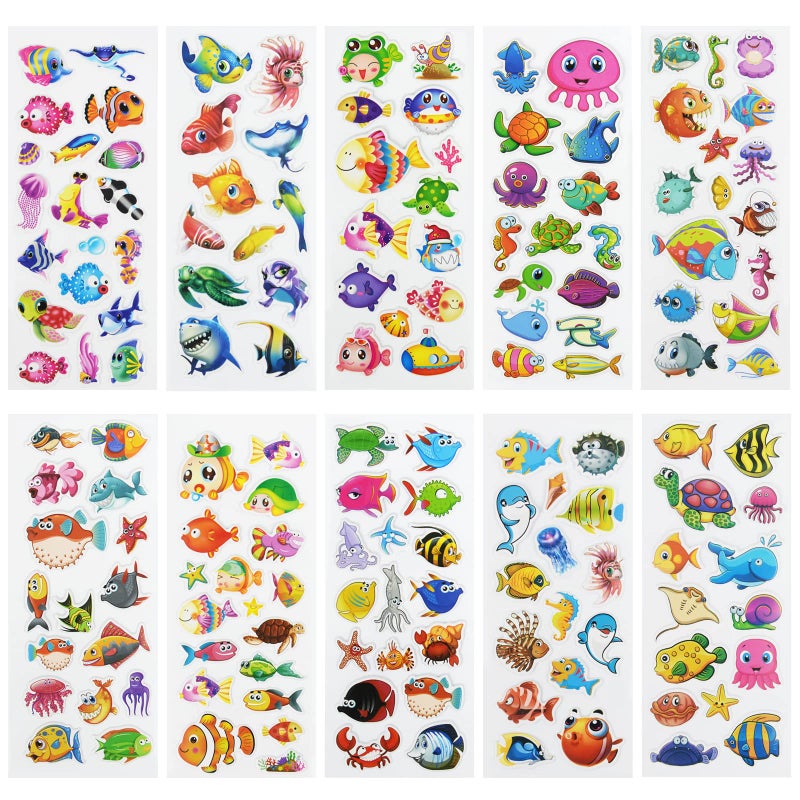 DaiUni 24 Sheets(400+) Fish 3D Puffy Stickers for Toddlers Kids, Bulk Preschool Sticker Sheets for Reward, Craft, Scrapbooking - Image 2
