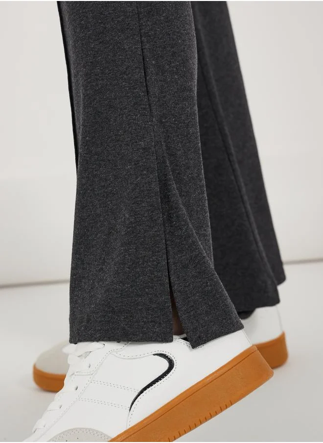 Styli Solid Fit and Flare Leggings with Slit Hem