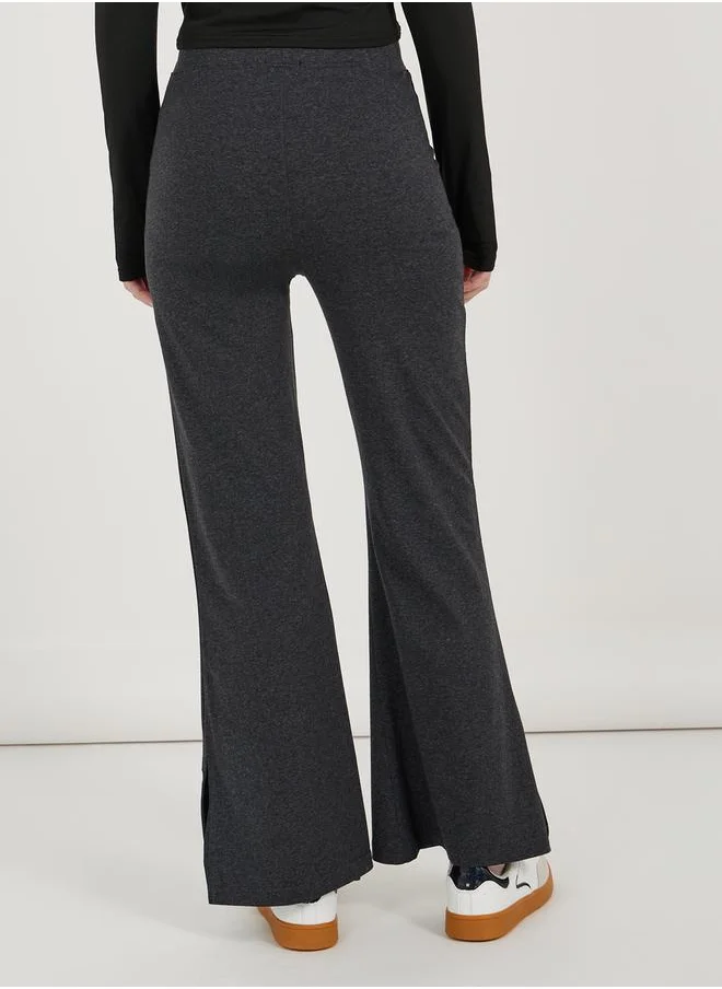 Styli Solid Fit and Flare Leggings with Slit Hem