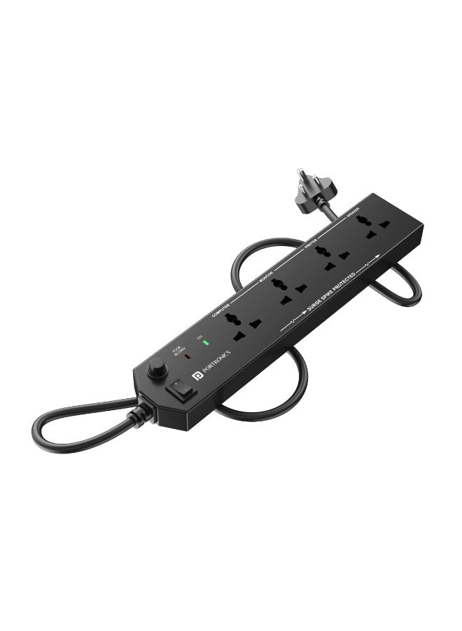 Portronics Power Plate 10 Extension Board with 4 Universal Sockets, 3 Meter Long Cord, 1500 Watts, 6 Amp Multi Plug for Office & Home Appliances (Black) - Image 1