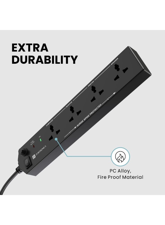 Portronics Power Plate 10 Extension Board with 4 Universal Sockets, 3 Meter Long Cord, 1500 Watts, 6 Amp Multi Plug for Office & Home Appliances (Black) - Image 3