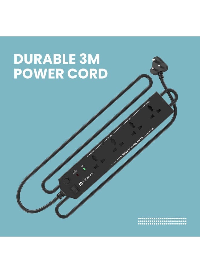 Portronics Power Plate 10 Extension Board with 4 Universal Sockets, 3 Meter Long Cord, 1500 Watts, 6 Amp Multi Plug for Office & Home Appliances (Black) - Image 4