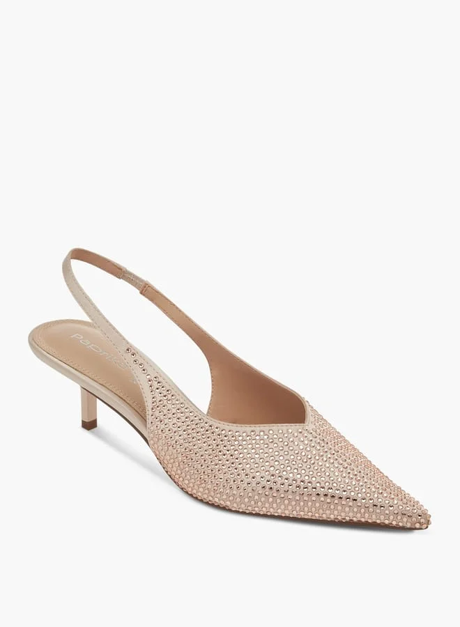 Paprika Women's Embellished Pointed Toe Slingback Slip-On Shoes with Kitten Heels