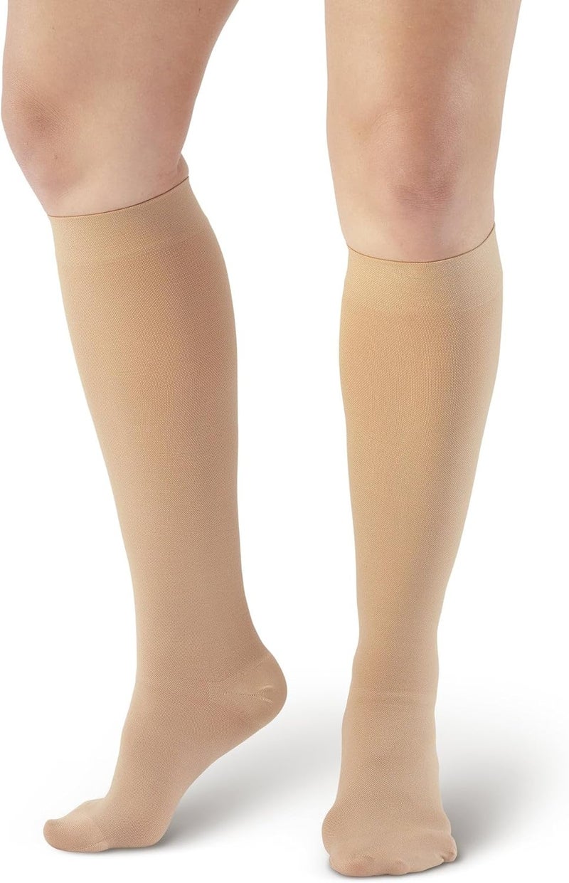 Ames Walker AW Style 200 Medical Support Closed Toe 2030 mmHg Firm Compression Knee High Stockings Beige Small - Image 1