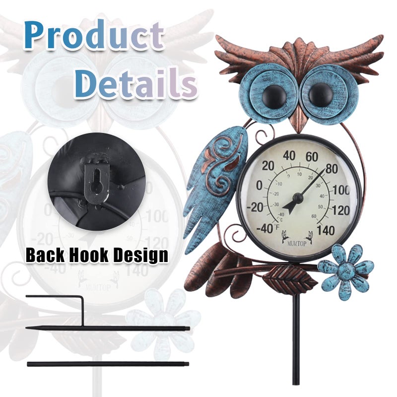 MUMTOP Outdoor Thermometer, 42 Inch Metal Owl Garden Stake Outside Wall Thermometer for Patio, Yard and Garden - Image 3
