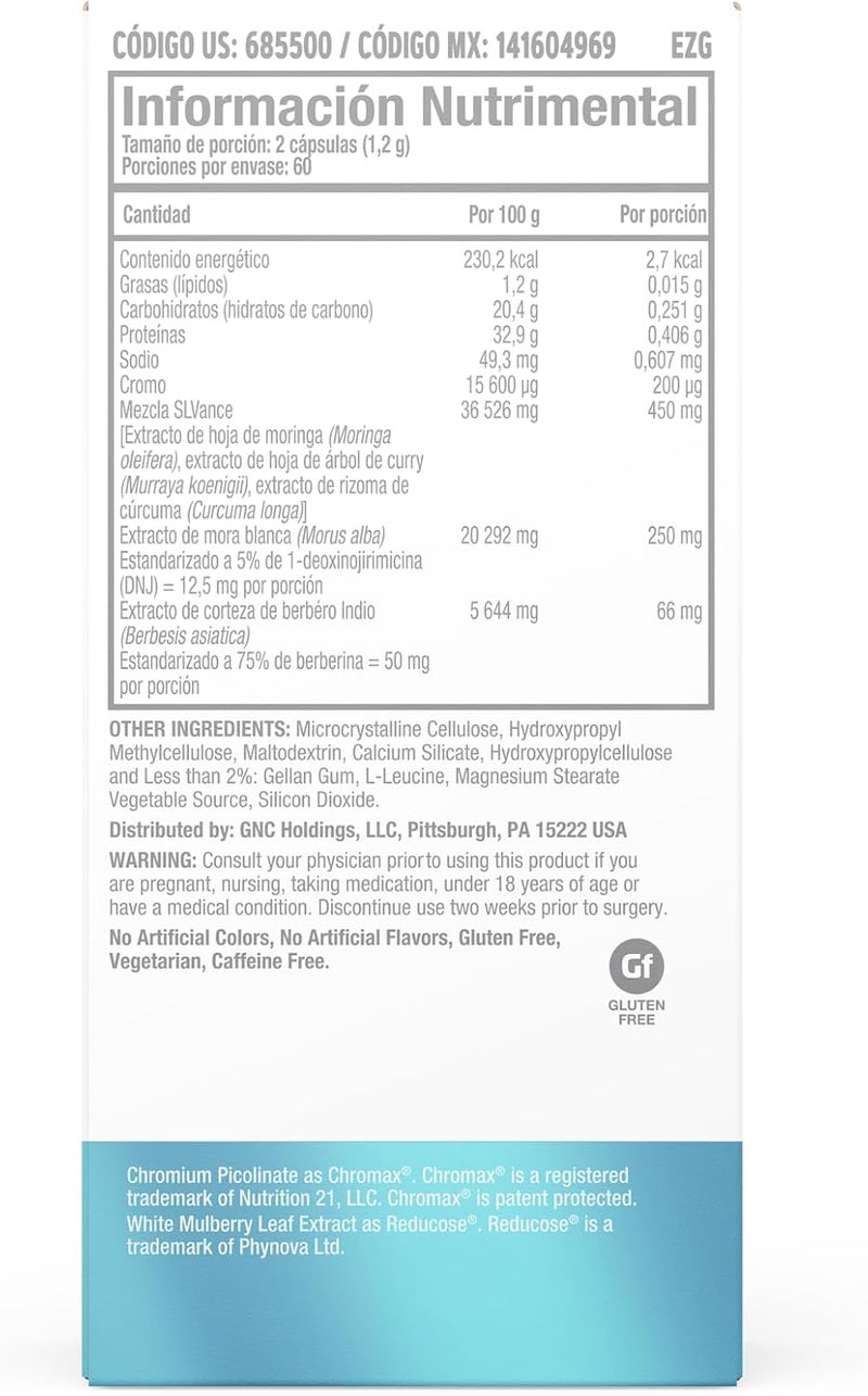 GNC Total Lean GlucaTrim 120 Capsules Caffeine Free 60 Servings - Image 4