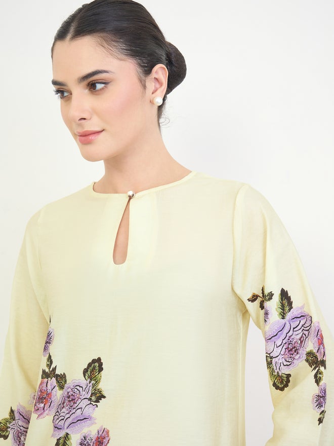 أميرة جلابية بحافة واسعة وطبعات أزهار - Image 4