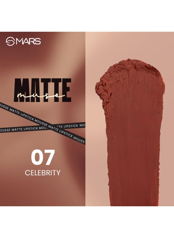 MARS Matte Muse Mousse Lipstick (3ml) (07-CELEBRITY) with Doe-Foot Applicator | Highly Pigmented | Smooth Texture | Hydrating Formula | Blurry Lips Effect - Image 3
