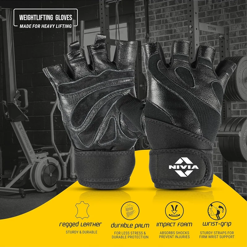 نيفيا Nivia Tough Grip Gym Gloves - Size S - Black