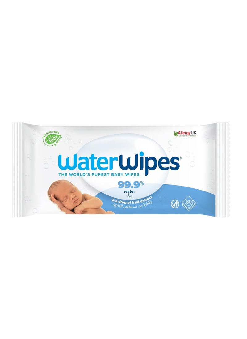 WaterWipes Sensitive Newborn Unscented Biodegradable Wet Wipes, 60 Count 