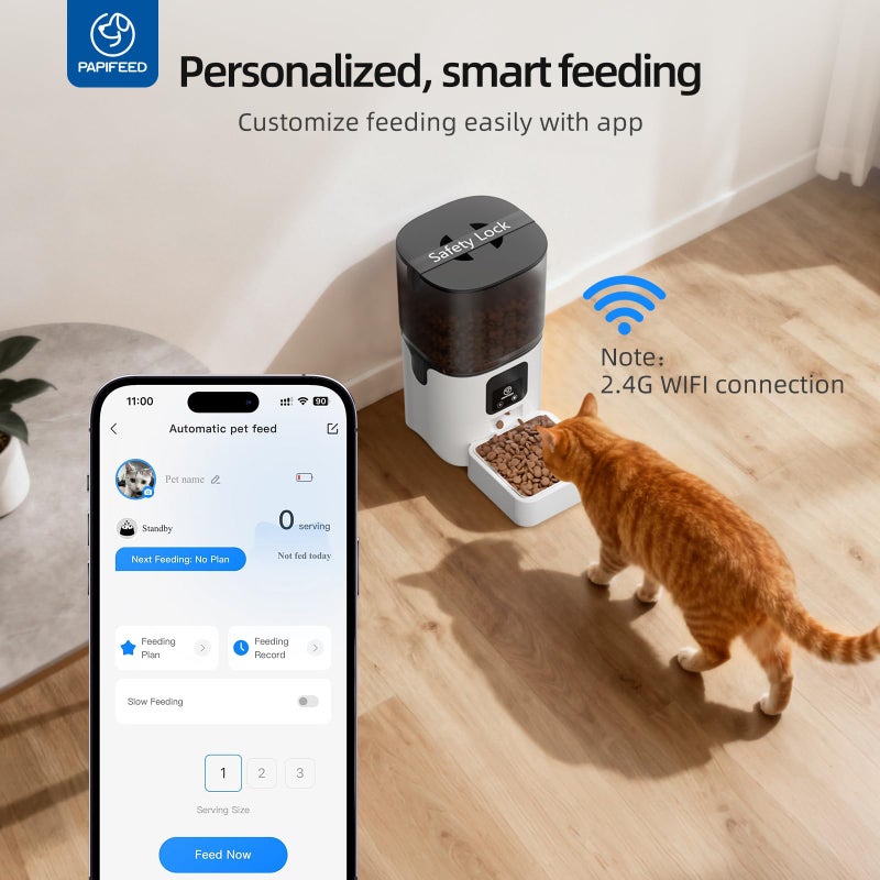 PAPIFEED Smart Automatic Cat Feeders Pet Feeder : WiFi Pet Feeder with APP Control for Remote Feeding, Detachable for Easy Clean,Stainless Steel Bowl,1-10 Meals Per Day for Dog (6L/25Cup) - Image 2