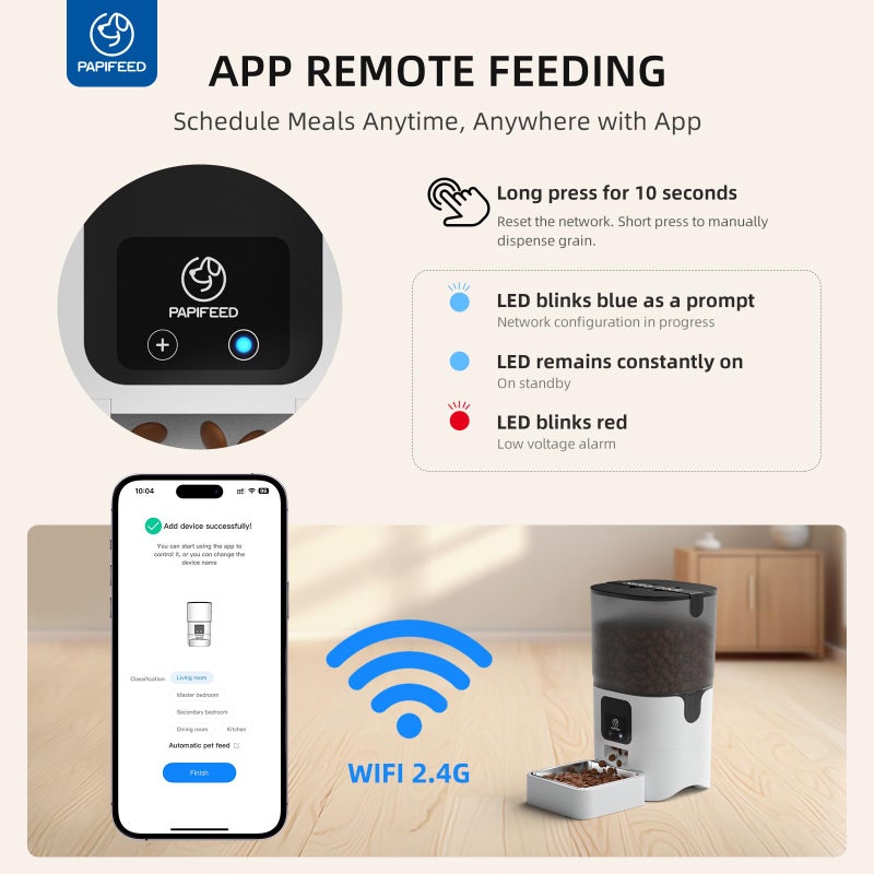 PAPIFEED Smart Automatic Cat Feeders Pet Feeder : WiFi Pet Feeder with APP Control for Remote Feeding, Detachable for Easy Clean,Stainless Steel Bowl,1-10 Meals Per Day for Dog (6L/25Cup) - Image 4