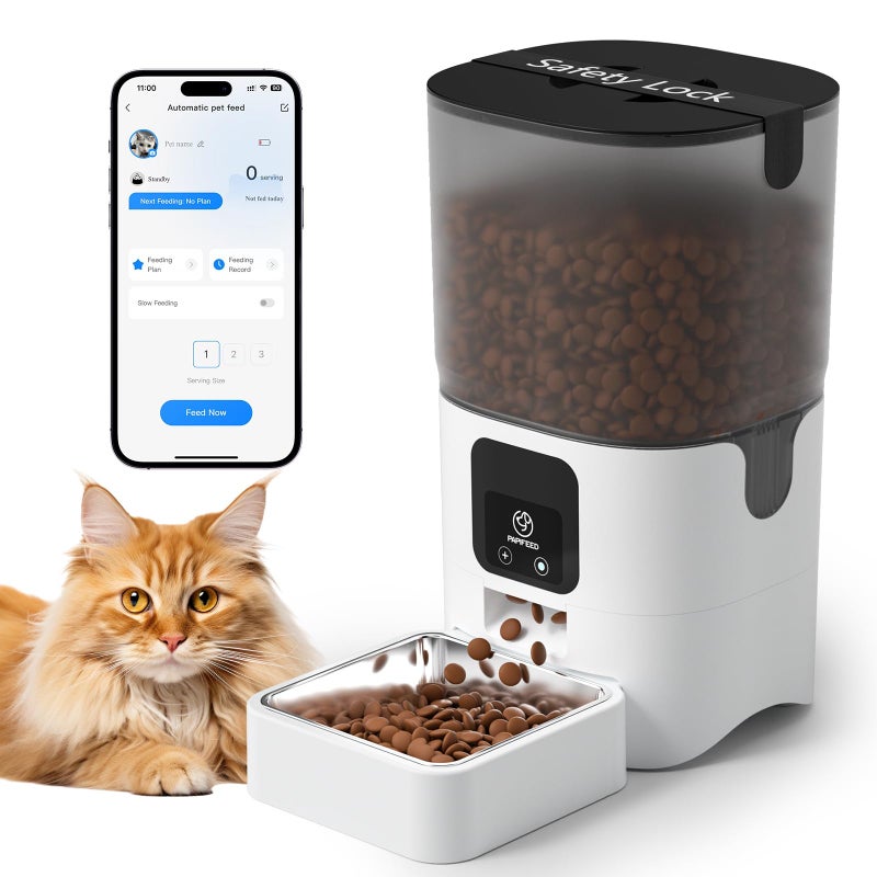 PAPIFEED Smart Automatic Cat Feeders Pet Feeder : WiFi Pet Feeder with APP Control for Remote Feeding, Detachable for Easy Clean,Stainless Steel Bowl,1-10 Meals Per Day for Dog (6L/25Cup) - Image 1