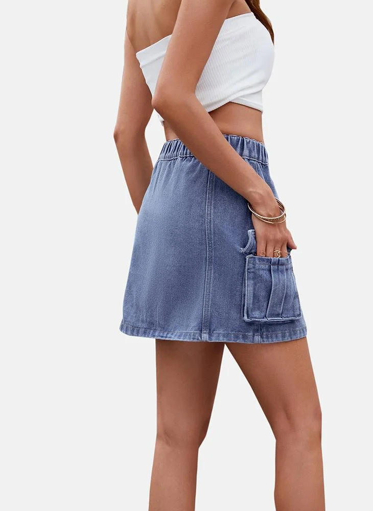 YUNIQEE Blue Mid Rise Plain Mini Skirt