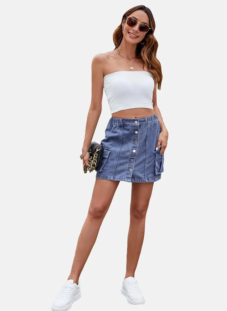 YUNIQEE Blue Mid Rise Plain Mini Skirt
