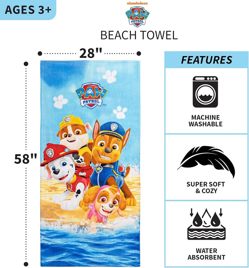 Franco Kids Super Soft Cotton Bath/Pool/Beach Towel, 58 in x 28 in, Paw Patrol - Image 3