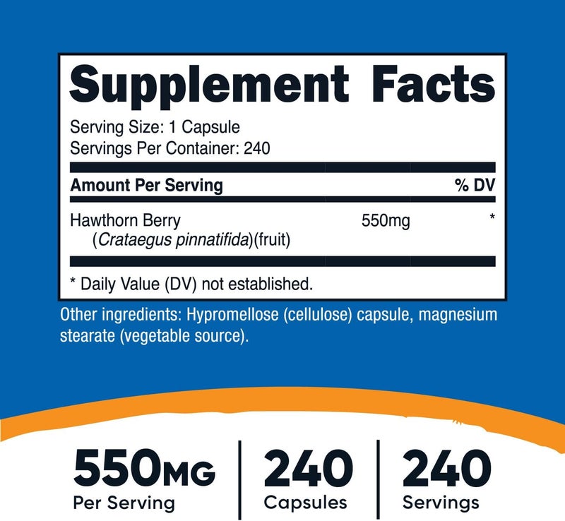 Nutricost Hawthorn Berry Capsules 550mg 240 Capsules Vegetarian Friendly NonGMO  Gluten Free - Image 2