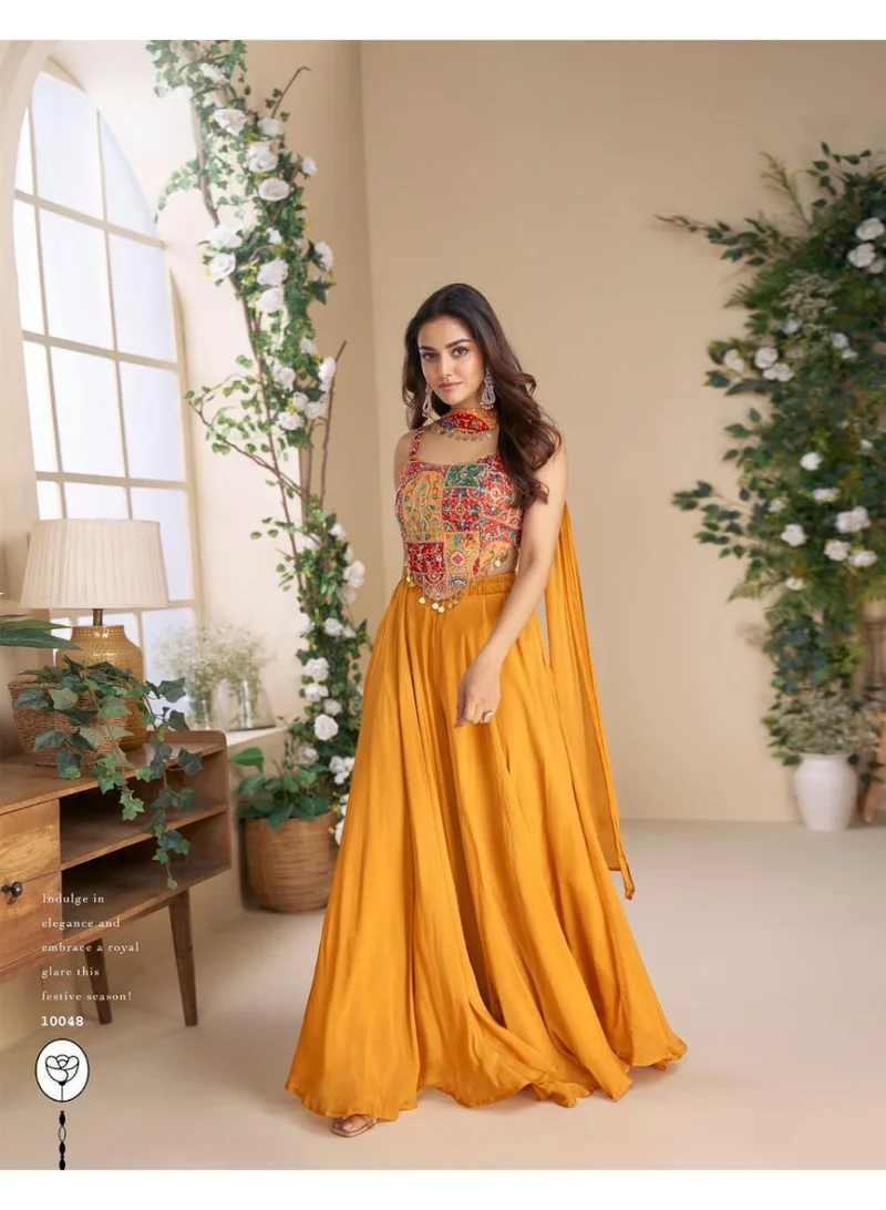 أميا Heavy Embroidered Chinon Silk Readymade Sarara Suit