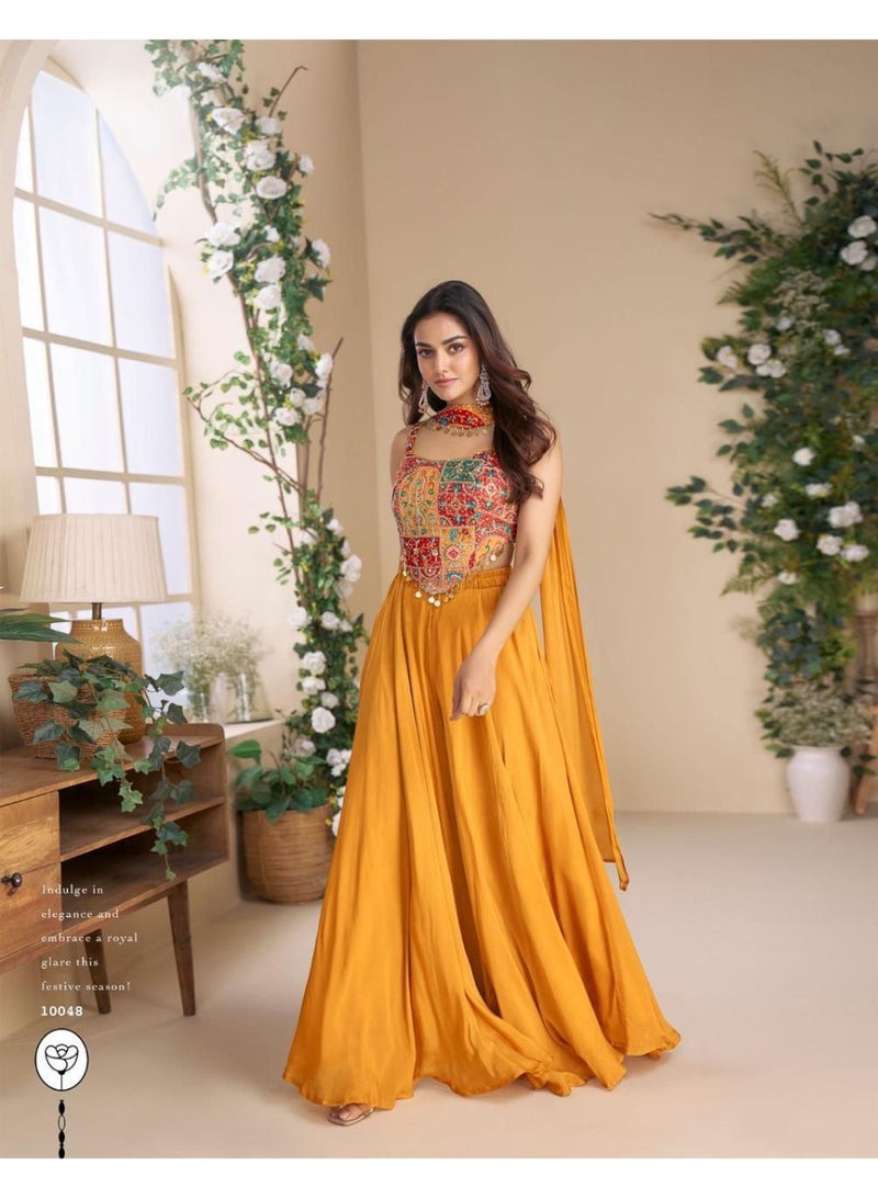 Ameya بدلة سارا جاهزة من حرير الشينون المطرز ثقيل - Image 1