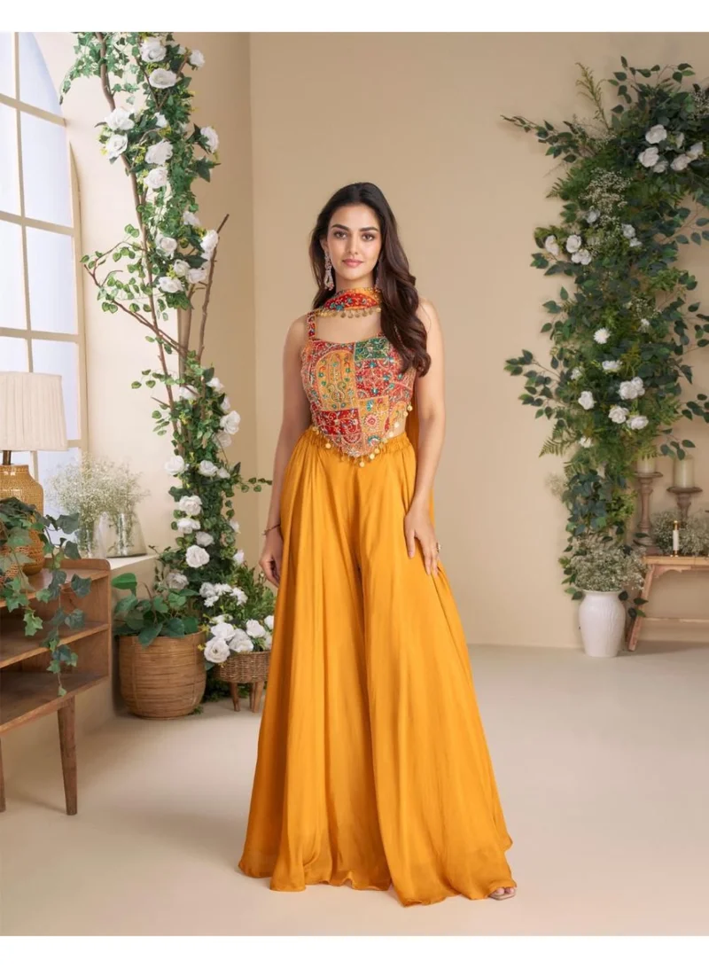 أميا Heavy Embroidered Chinon Silk Readymade Sarara Suit