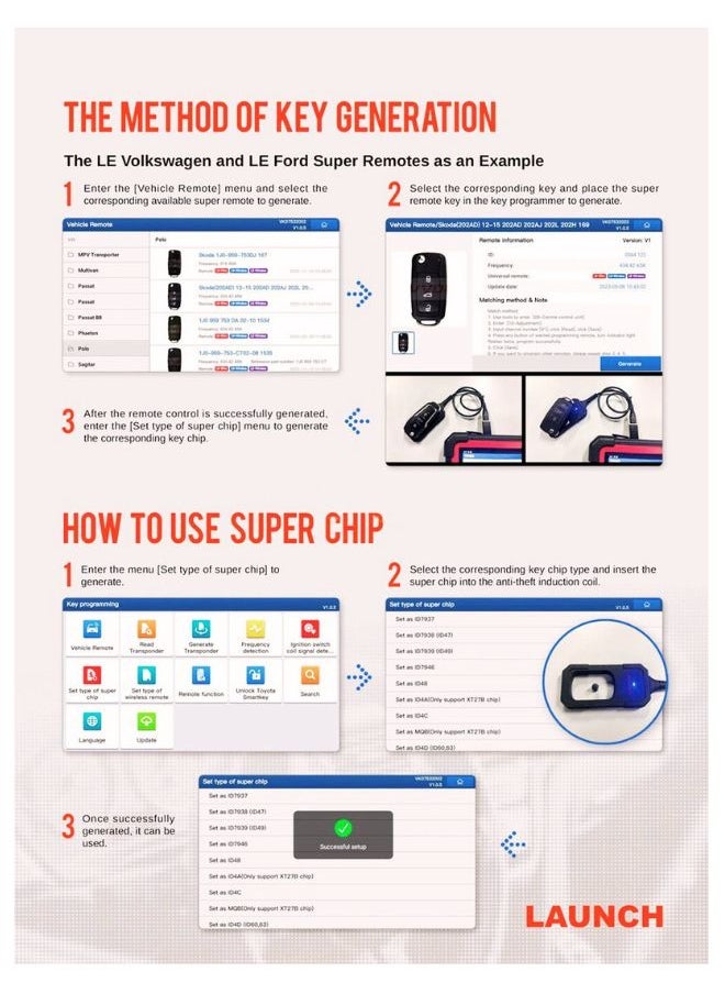 Launch - Car Key Programmer Remote Maker Transponder Super Chip 4 Set Smart Key Launch X431 - Image 1