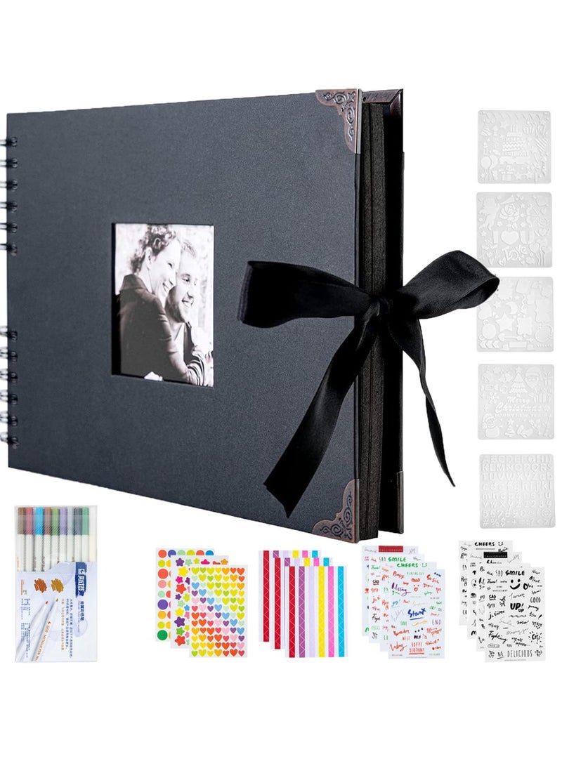 Relex Scrapbook Photo Album, Retro Family Photo Holder DIY Memory Book Wedding Albums Thick Kraft Paper Picture Book Mini Scrapbook Storage Album Ribbon Decorate - Image 1