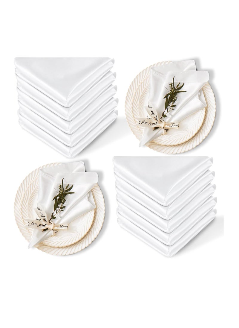Joyelink 12 Pack Satin Table Cloth Napkins, White Silky Wedding Napkins Cloth Washable, Luxury Dining Table Cloth Napkins Set for Birthday Holiday Party Dinner Restaurant, 17x17 Inch  - Image 1