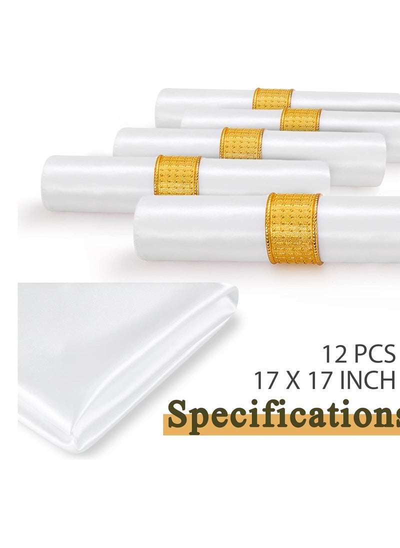Joyelink 12 Pack Satin Table Cloth Napkins, White Silky Wedding Napkins Cloth Washable, Luxury Dining Table Cloth Napkins Set for Birthday Holiday Party Dinner Restaurant, 17x17 Inch  - Image 5