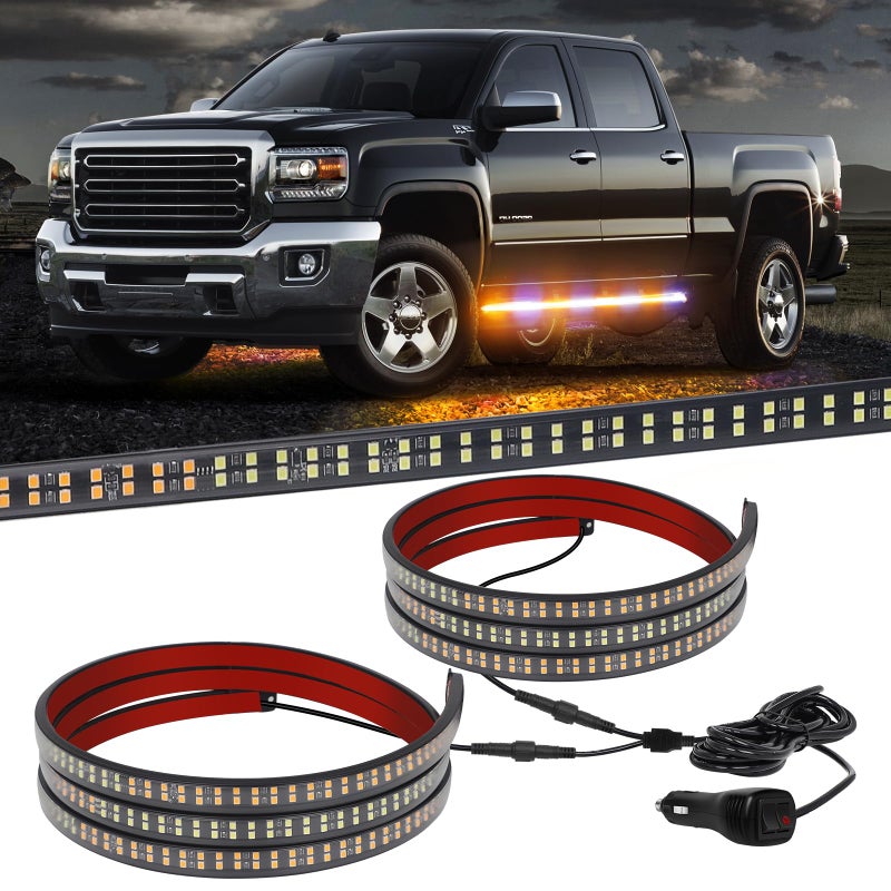XRIDONSEN 2PCS 70 inch Truck Strobe Lights Strip 864 LED Emergency Running Board Lights Amber White Flashing Warning Hazard Caution Safety Light Waterproof for Plow Trucks Construction Vehicles Pickup